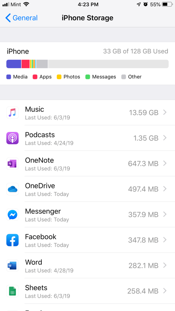 Check which apps are contributing to the "iPhone storage is full" message