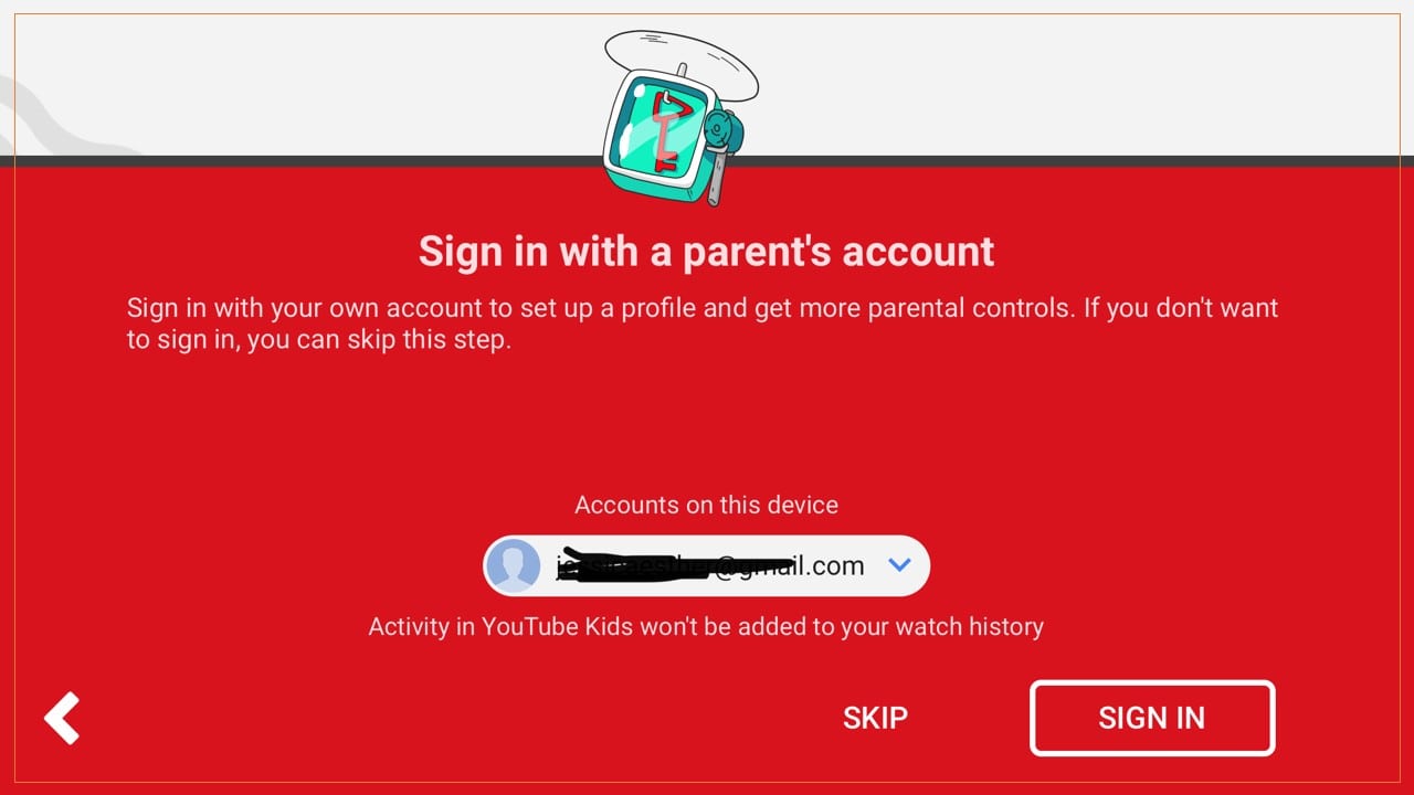 Setting content restrictions on YouTube Kids app requires you to sign in with a Google account